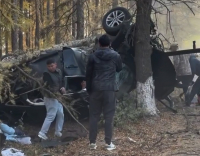 По дороге в парк «Ала-Арча» перевернулась машина (видео)