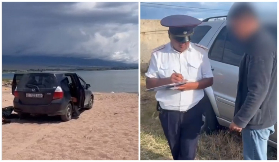Водителя, заехавшего на пляж Иссык-Куля, оштрафовали на 15 тысяч сомов (видео)