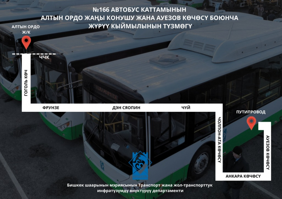 Бишкекте №166 маршруткалардын ордуна автобустар каттайт