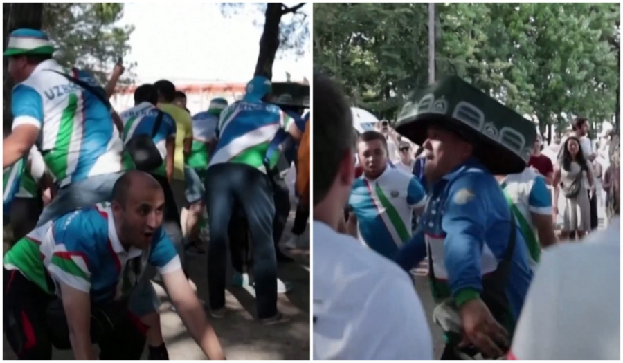 Узбекские фанаты устроили на улице танцы под барабаны, празднуя успехи свои олимпийцев
